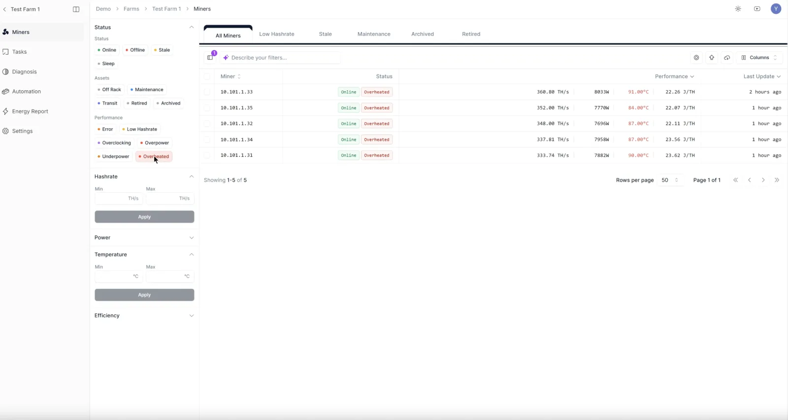 Nonce multi-filtering combined conditions to locate problem miners