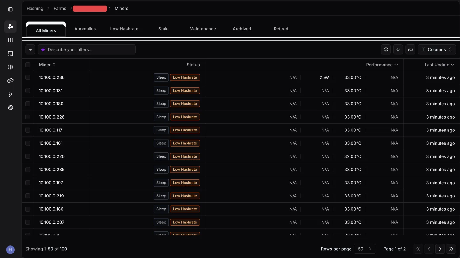 Nonce mining-site settings screen for entering electricity and maintenance costs