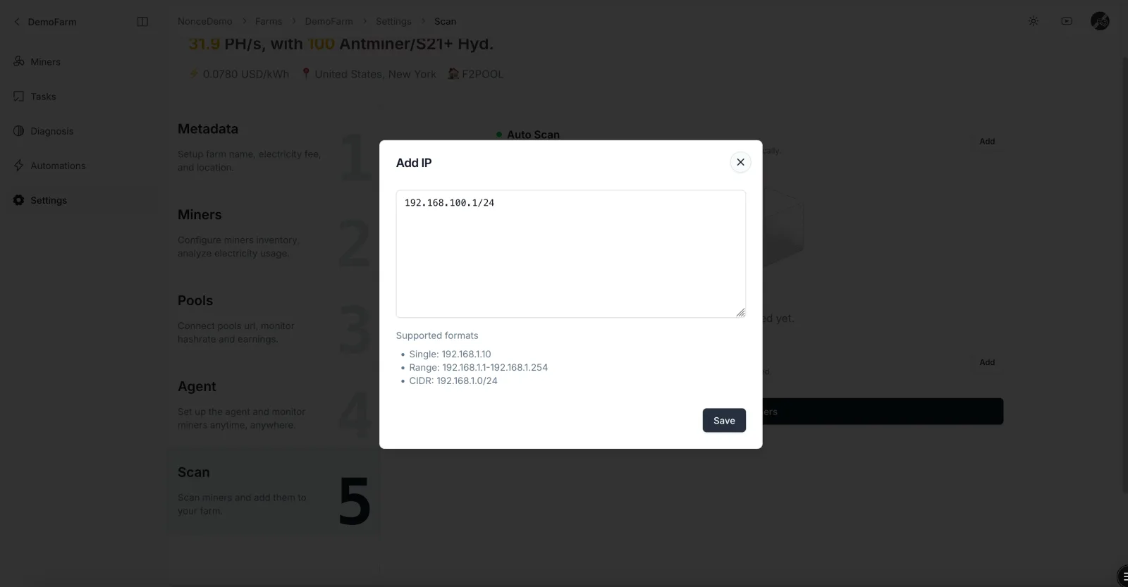 Nonce step five: scan the network to discover miners