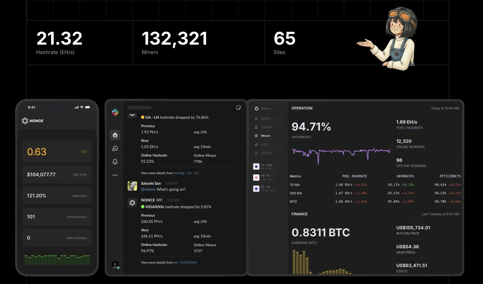 Nonce.app mining farm management platform screenshot