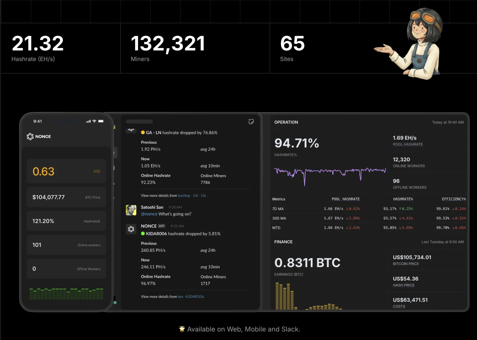 Nonce.app mining farm management dashboard